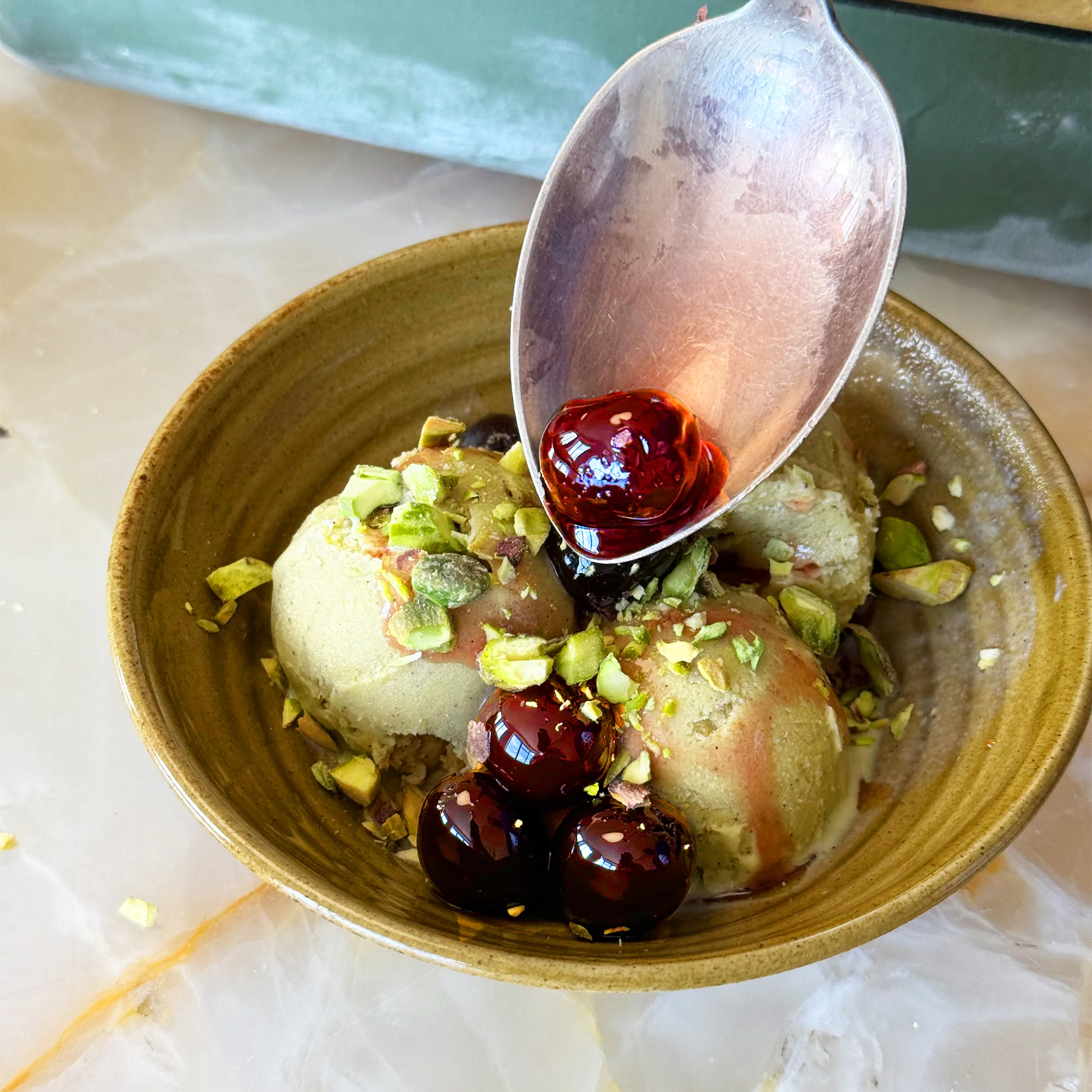 Authentic Italian pistachio ice cream dessert